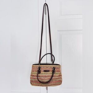 Rosetti woven mini shoulder bag brown multicolored faux leather handles purse